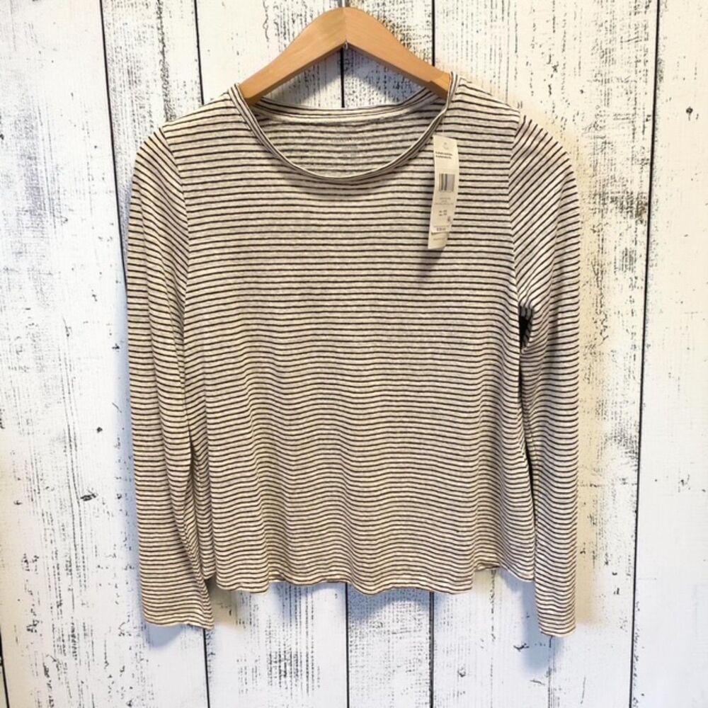 Eileen Fisher Striped Organic Linen Jersey Crew Neck Tee XXS NWT